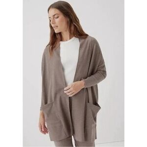 PACT airplane cardigan organic cotton relaxed fit open front taupe size M/L